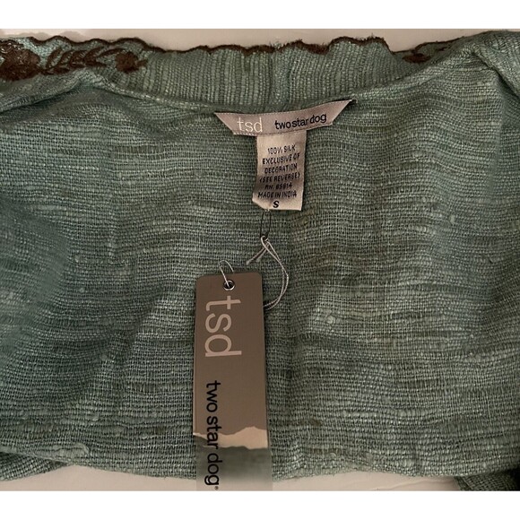 Two Star Dog TSD Green Brown Floral Embroidered 3/4 Sleeve 100% Silk Jacket S - Picture 7 of 8